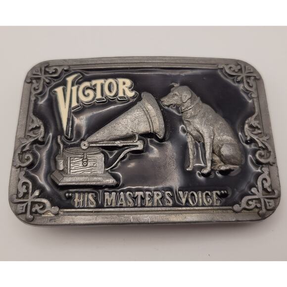 Vintage VICTOR His Master’s Voice Brass & Enamel Belt Buckle Buckles of America - Picture 5 of 15